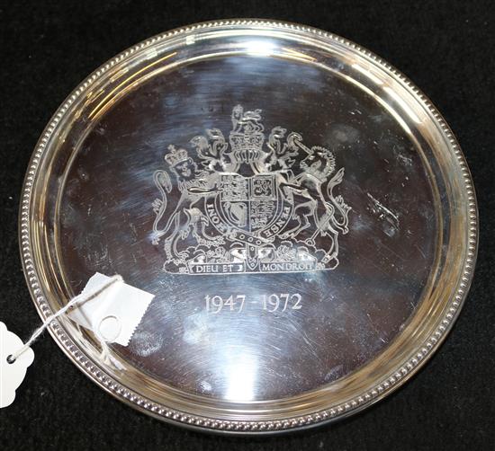 Modern silver waiter, engraved 1947-1972, Birmingham 1971
